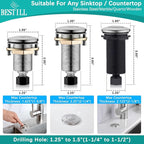 BESTILL Garbage Disposal Air Switch Kit - UL Listed, Cordless Sink Top Switch Button for Waste Disposer, 3.6" Long Push Button with Brass Cover, Brushed Nickel, Compatible with all Garbage Disposals