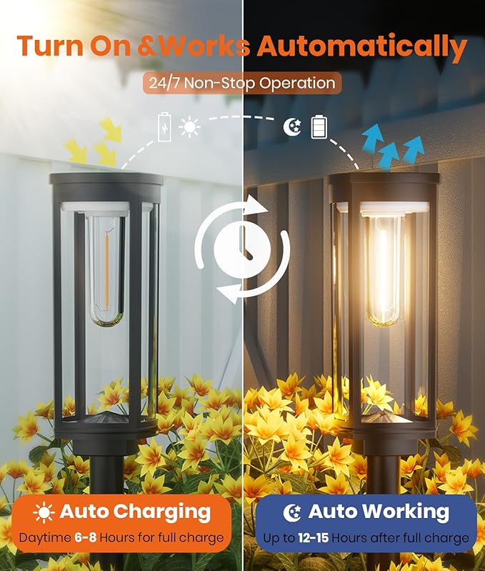 Solar Pathway Lights Outdoor Solar Lights Outdoor, IP65 Waterproof Auto On/Off Solar Garden Lights Solar Powered Landscape Lighting for Yard Walkway Driveway Pathway (Warm White, 2pack)