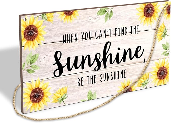 Be The Sunshine Wooden Hanging Sign Plaque, Sunflower Wall Decor Sign With Inspirational Quotes, Rustic Wood Sign Wall Art for Home Nursery Living Dining Room Farmhouse Garden Yard - A21