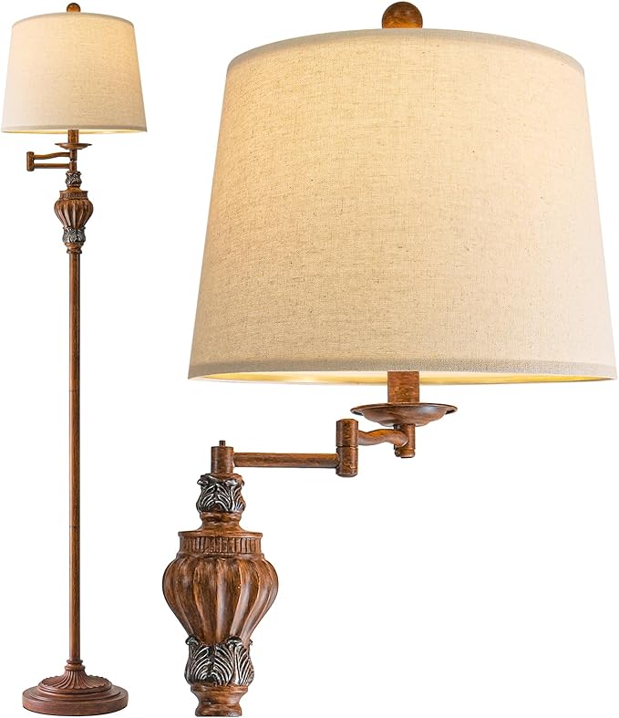 61" Vintage Floor Lamp with 350° Adjustable Swing Arm, Standing Lamp for Bedroom Living Room Bedside Tall lamp Nightstand Retro Farmhouse Mid Century Lamp Light Home Décor Office Gifts