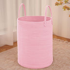 Large Woven Laundry Basket Hamper,100L Cotton Rope Storage Bin for Blankets,Toys and Clothes,Decorative Tall Nursery Hamper for Living Room,Baby Nursery,Bathroom and Bedroom,Pink