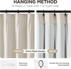 Joydeco Pinch Pleated Linen Curtains Darkening Drapes for Bedroom, 100% Blackout Drapes 96 inches Long 2 Panels Heat Blocking Curtains(Ecru,40'' Wx96'' L)