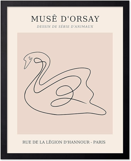 Poster Master Vintage Poster - Retro One Line Swan Drawing Print - Swan Art - Bird Art - Minimal Gift for Her, Animal Lover - Abstract Decor for Home, Office, Bedroom - 8x10 UNFRAMED Wall Art