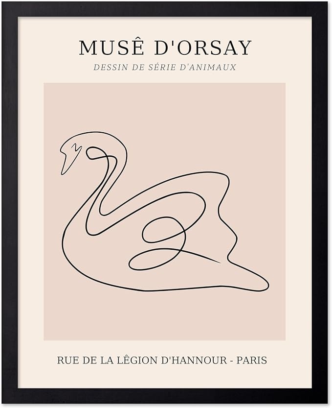 Poster Master Vintage Poster - Retro One Line Swan Drawing Print - Swan Art - Bird Art - Minimal Gift for Her, Animal Lover - Abstract Decor for Home, Office, Bedroom, 18x24 Unframed Wall Art