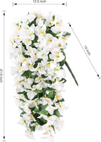 Faux Bougainvillea Artificial Flowers Plants for Outdoors Outside Decoration, 2 PCS White Fake Flowers UV Resistant Look Real Silk Long Trailing Vines for Front Door Porch Planter Patio Garden Yard