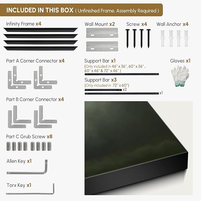 SIGNWIN 46"x72" Extra Large Framed Wall Art Moody Green Abstract Cloudscape, Minimalist Atmospheric Print for Home Living Room Bedroom Decor (Frame Assembly Required)