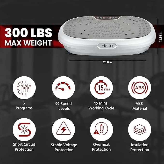 EILISON FitMax 3D XL Vibration Plate Exercise Machine - Whole Body Workout Vibration Platform w/Loop Bands - Lymphatic Drainage Machine for Weight Loss, Shaping, Wellness, Recovery