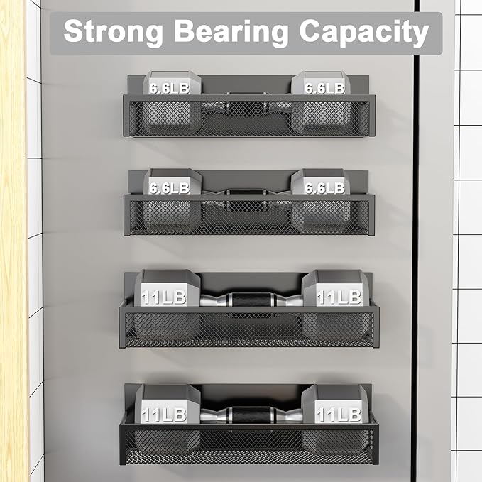 Magnetic Spice Rack for Refrigerator, 4 Pack Magnetic Shelf, Fridge Magnet Organizer with Moveable 8 Hooks, Magnetic Fridge Shelf for Kitchen Organization and Storage (4 Pack)