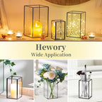 Glass Hurricane Candle Holder Large - Hewory 3pcs Black Rectangle Flower Holders Centerpiece for Table, Tall Floor Square Pillar Candle Lantern for Wedding, Anniversary, Party, Fireplace, Dining Room