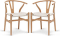 POLY & BARK Weave Dining Chairs – Mid-Century Modern Wishbone Dining Chairs with Arms, Solid Wood Frame, Indoor Use – Natural – Set of 2 - Ideal for Dining Room, Kitchen or Stylish Accent Setting