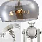 WUZUPS Nickel Chandelier Rustic Farmhouse Industrial Round Ceiling Pendant LED Light Fixture Electroplated Gray Glass Shade for Dining Room Kitchen Island Foyer Entryway, H 20.9" W 15.9", E26 Base