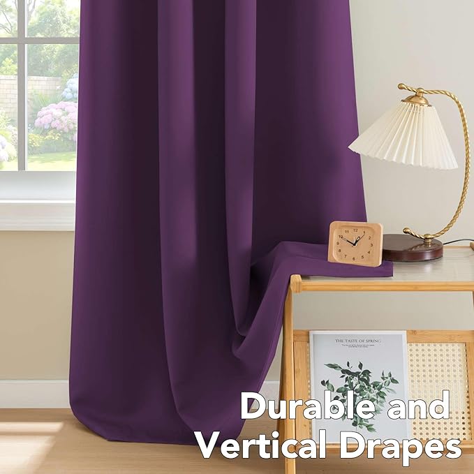 H.VERSAILTEX Window Treatment Blackout Thermal Insulated Room Darkening Solid Grommet Curtains/Drapes for Bedroom (Set of 2 Panels,52 by 63 Inch Long,Plum Purple)