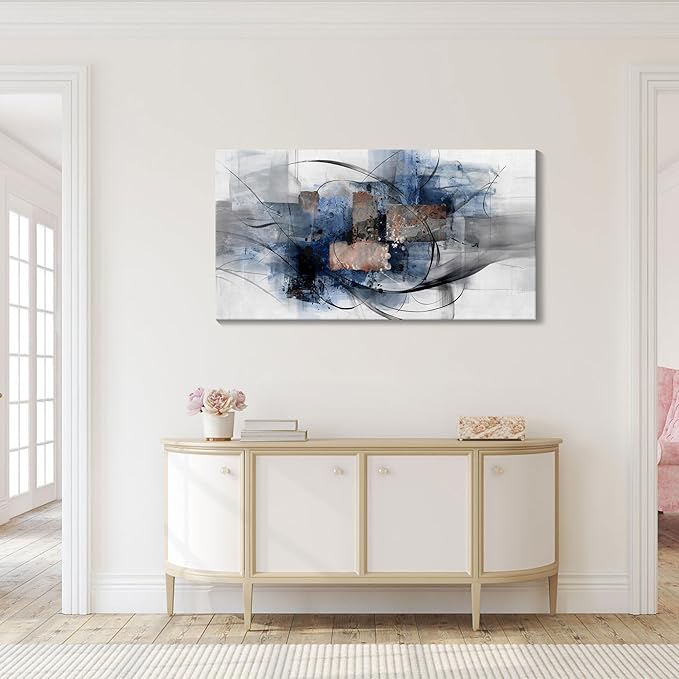 Mofutinpo Black and Blue Abstract Wall Art: Large, Modern Canvas Wall Art for Living Room, Bedroom, Office Decorations - Blue, Grey, Black and White Wall Decor Paintings & Pictures 20×40