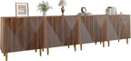 Set of 2 Fluted TV Stands with Storage, 65 Inch Accent Sideboard Large Console Table with Adjustable Shelves, Mid Century Modern TV Cabinets for Living Room, Dining Room, Walnut