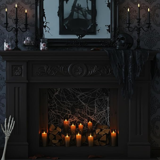 Homemory Decorative Flameless Candles, Battery Operated Candles with Remote & Timer, Flickering Led Pillar Candles, Plexiglass, Grey, Pack of 9, D2.2 xH 5" 6" 7"