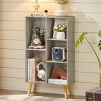 5 Cube Small Bookshelf - 3 Tier Mid-Century Modern Rustic Grey