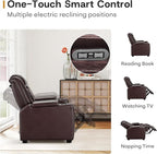 ANJ Power Home Theater Seating, PU Leather Electric Recliner Chair with Powered Headrest, Dual Motors Movie Reclining Chairs with LED Lights,USB Port, Cup Holders, Hidden Arm Storage (Brown)