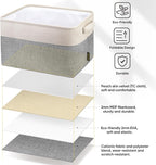 BALEINE 3 Pack Fabric Storage Bins for Shelves, Linen Storage Baskets for Organizing, Decorative Closet Bins for Clothes, Home (Grey, 12"x8"x8")