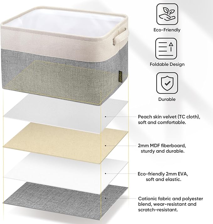 BALEINE 1 Pack Fabric Storage Bins for Shelves, Linen Storage Baskets for Organizing, Decorative Closet Bins for Clothes, Home (Grey, 12"x8"x8")
