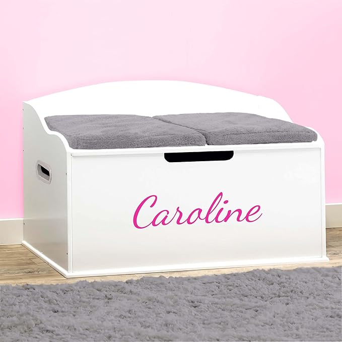 DIBSIES Personalized Creative Wonders Toy Box, Signature Series for Girls, 30 x 19.25 x 18 inches, Soft-Close Lid (White)