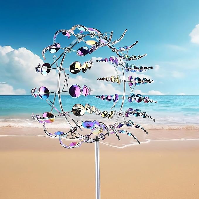 Unique and Magical Metal Windmill, 2Pcs Wind Spinners, 3D Wind Powered Kinetic Sculpture, Stainless Steel Wind Spinners, Wind Mill for Yard and Garden (2PCS-Colorful)