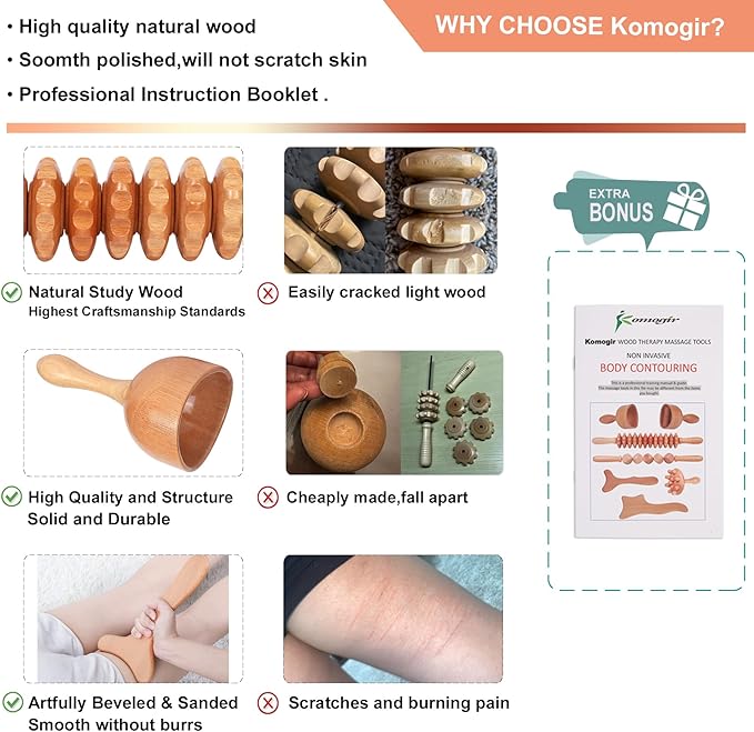 3-in-1 Wood Therapy Massage Tools Lymphatic Drainage Massager Wooden Massager for Maderoterapia,Anti-Cellulite, Body Sculpting & Contouring