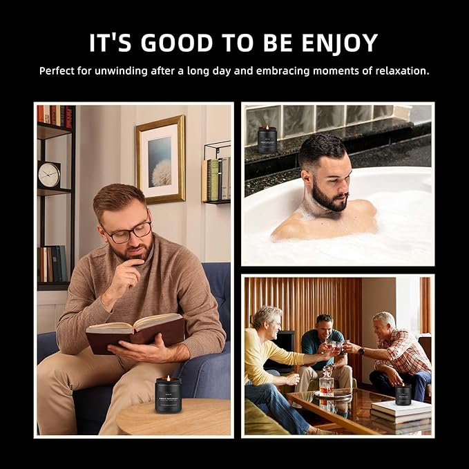 Scented Candles Set | Men Candle Set, Scented Candles for Home, Gifts for Men Aromatherapy Gift Set - 4 Pack Manly Gifts for Dad Fathers Day, Soy Candle of Leather/Smoke & Vanilla/Oak/Lavender