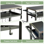 Domi 3-Shelf Outdoor Grill Table, Grill Cart Outdoor with Wheels, Pizza Oven and Food Prep Table, Blackstone with Stainless Steel Tabletop, BBQ Stand for Blackstone Griddle for Outside BBQ