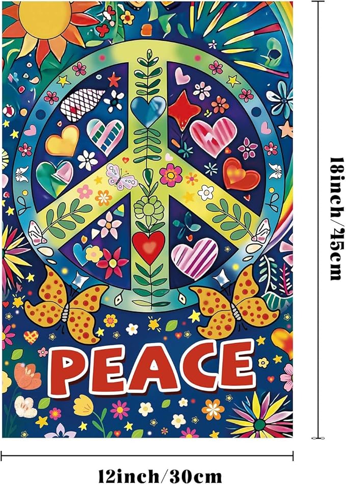 Peace Garden Flag Butterfly Flowers Art Garden Yard Flags Double Sided Colorful Farmhouse Holiday Decorative Yard Flag, Porch Outdoor Decoration Sign Banner (12X18INCH)