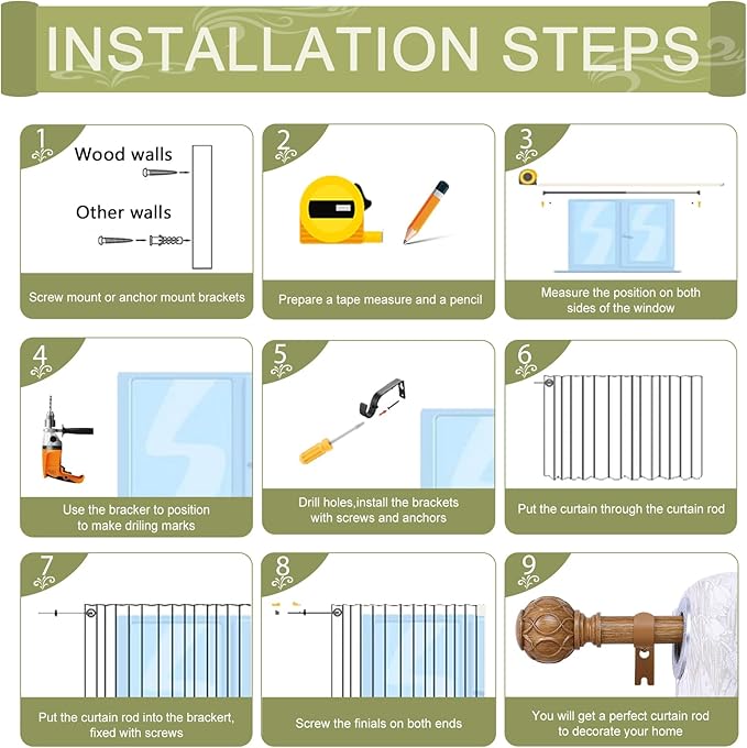 2 Pack Wood Curtain Rods for Windows 28 to 48 Inch(2.3-4Ft),1 Inch Adjustable Curtain Rod,Heavy Duty Curtain Rods,Wooden Netted Texture Drapery Rods,Single Window Curtain Rod 18-45",Brown Wood