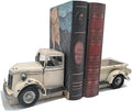 Decorative Book Ends Vintage Bookends: Metal Truck Book Stopper for Heavy Books - Farmhouse Decor for Shelf Table Coffee Bar Office Home - Gift for Adults Men Teen (Vintage White)