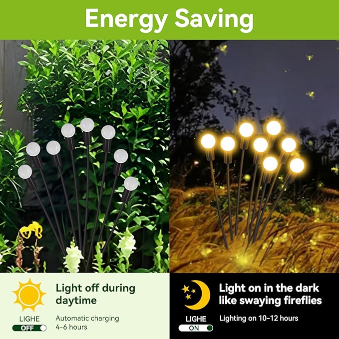 Solar Garden Lights Outdoor Waterproof, 2 Pack 16 LED Swaying Light Firefly Light Outdoor Decor Lights for Garden Gifts for Pathway Party Christmas Decoration, Warm White