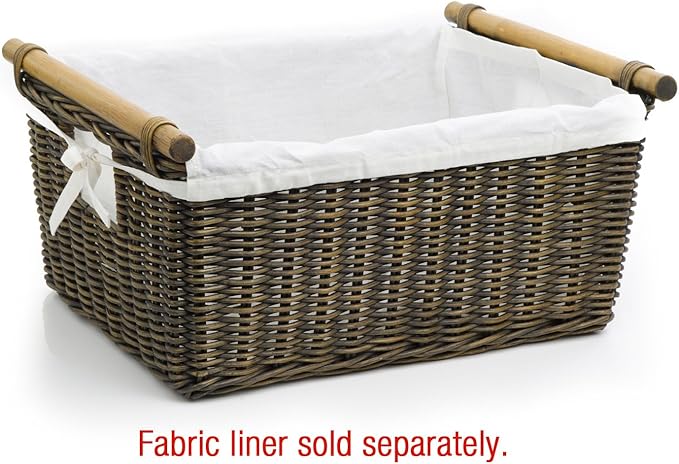 The Basket Lady Pole Handle Wicker Storage Basket, Small, 14 in L x 10 in W x 7.5 in H, Antique Walnut Brown