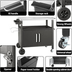 Grill Cart Table with Big Storage Cabinet, Movable Outdoor Dining Cart Pizza Oven Stand, Kitchen Cart Island Multifunction Food Prep Table Stainless Steel Surface