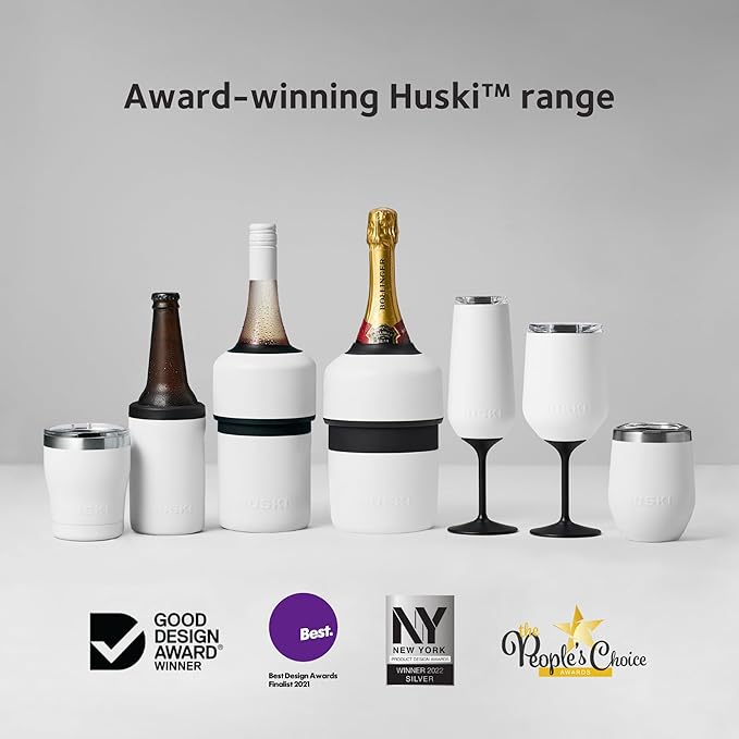 Huski Champagne Flute | NEW | Award-winning Design with Detachable Stem | Premium Stainless Steel Champagne Glass with Lid | Triple Insulated Tumbler | 8oz Capacity | Great Gift (Black)