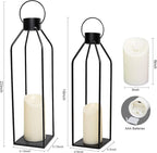 HPC Decor 22'' 19'' Lanterns Decorative w/ Flickering Timer Candles- Large Tall Black Metal Candle Lanterns Set of 2- Modern Farmhouse Decor for Indoor,Outdoor,Tabletop,Porch (No Glass)
