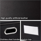 PRANDOM Collapsible Storage Box with Lid [3-Pack] Leather Fabric Foldable Storage Bin Organizer Container Basket Cube with Cover for Home Bedroom Closet Office Nursery Black(13.6x9.6x6.9)