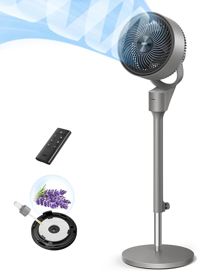 Dreo Fan for Bedroom, 80° Oscillating Standing Fan, 25dB Quiet, 80ft Pedestal Fans for Home Office, 90° Manual Vertical, 3 Speeds, Remote, 34-41" Adjustable Height, Air Circulator