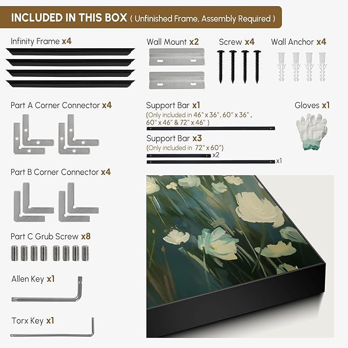 SIGNWIN 30"x60" Extra Large Framed Wall Art White Wildflower Field in Impressionist Style, Soft Floral Landscape for Home Living Room Bedroom Decor (Frame Assembly Required)