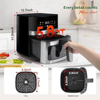 5.8QT Digital Air Fryer with Viewable Window, Adjust Temp & Timer, Air Frying, Reheat, Easy for Frozen Food, Snacks, Dinner, Large Square Basket than Round, Portable for Family & Apartment