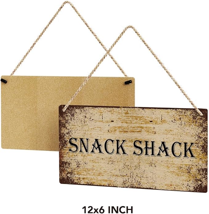 SENJIAN Rustic Snack Shack Wood Decor Sign, Retro Snack Shack Printed Wood Sign Wall Art, Hanging Door Sign, Decorative Wood Sign Home Decor 12" x 6"