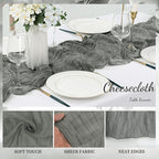 20 Pack Gray 10FT Cheesecloth Table Runner Rustic Gauze Fabric Cheese Cloth Table Runner for Wedding Bridal Baby Shower Table Decor 20 x 120 Inch Long Boho Sheer Birthday Party Table Decorations