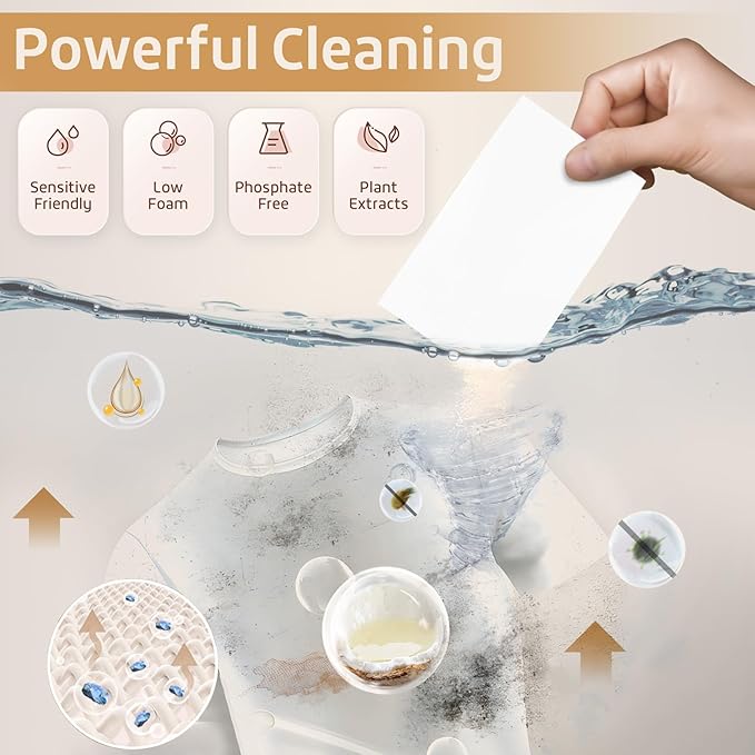 Poesie Laundry Detergent Sheets Magnolia Scent 160 Sheets 80 Large Loads Liquidless Effective Cleaning Zero Waste for All Washing Machine Traveling Dorm Life Save Space