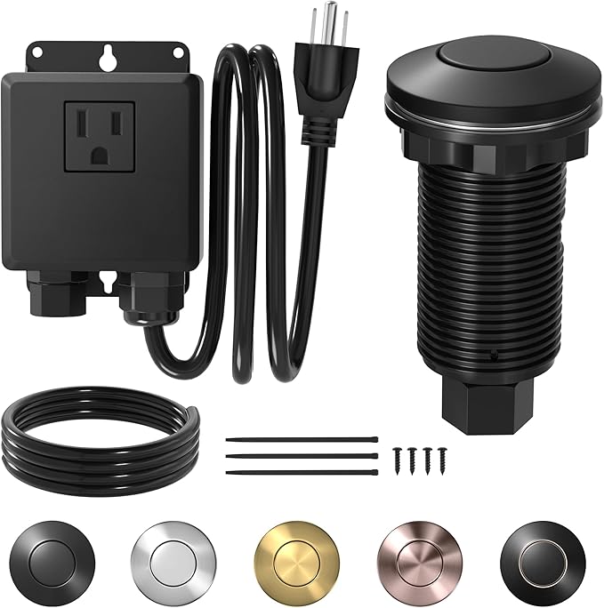 Joinfworld Garbage Disposal Air Switch Kit Waterproof Garbage Disposal Button Kit with Long Garbage Disposal Switch Matte Black - UL Listed