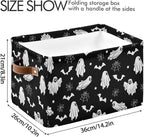 Collapsible Storage Basket Bin Happy Halloween Organizer Cube with Handle, Canvas, Black