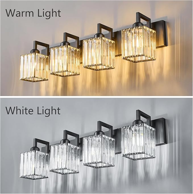 Modern Crystal Bathroom Vanity Light 4-Lights Black Modern Crystal Wall Lamp Bathroom Modern Crystal Vanity Lighting