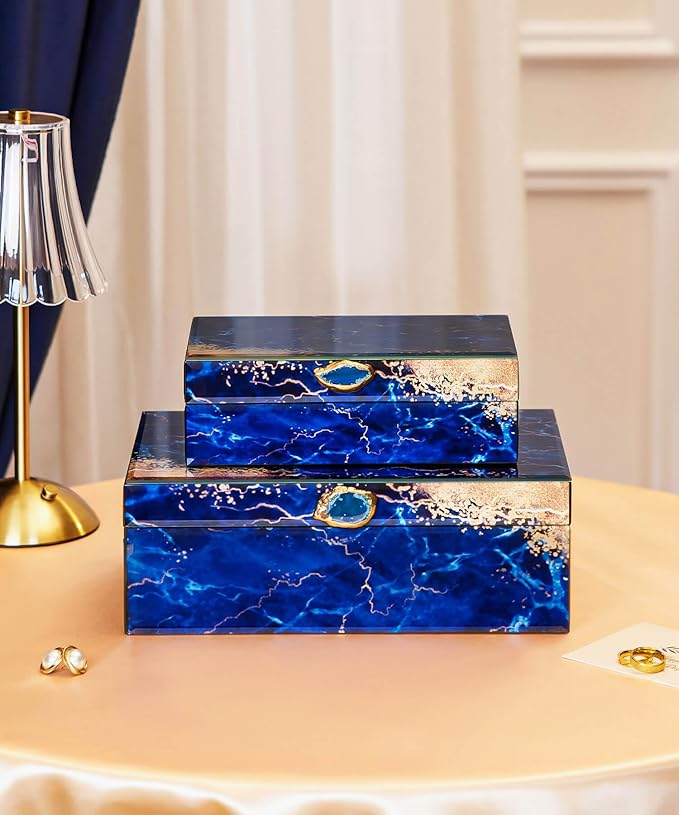 Homde Glass Decorative Storage Box: Set of 2 Boxes for Home Decor - Large Organizer with Lids for Decorations