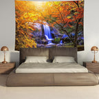 Delur Waterfall Tapestry Forest Nature Scenic Tree Mountain Sunset Tapestry Wall Hanging Natural Landscape Sunrise Headboard for Bedroom Living Room Home Decor (51.2" x 59.1")