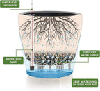 Dexceder 18x17 Self Watering Planter with Wheels Indoor Outdoor, Inner Pot Design, Thickened Large Floor Standing Flower Plant Pot with Water Level Indicator (Grey Gold Crackle)