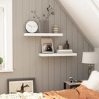 HOOBRO Floating Shelves for Wall, Wall Mounted Shelf Set of 2, 23.6" Hanging Shelf with Invisible Brackets, for Wall in Bathroom, Bedroom, Toilet, Kitchen, Living Room, Office, White WT60BJ01